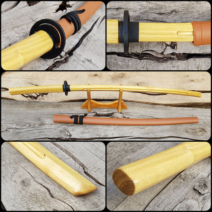 Wooden bokken Daito 102 cm (40.1") with groove, patterned rubber tsuba and dome, plastic saya for Aikido and Iaido - Robinia Wood