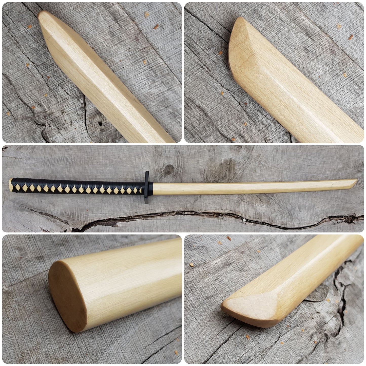 Ninjato Sword Wooden Bokken 103 cm (40.5") with tsuba, saya and tsukamaki - European Hornbeam