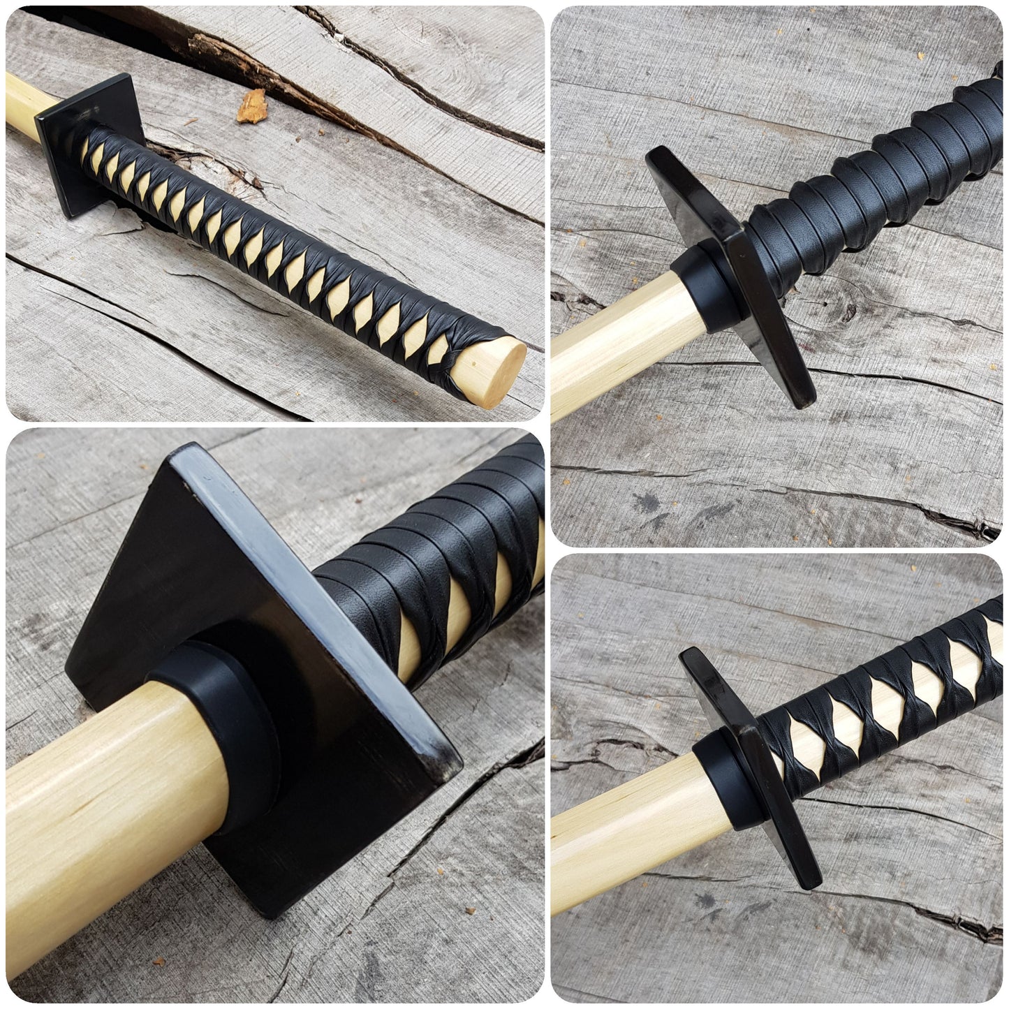 Ninjato Sword Wooden Bokken 103 cm (40.5") with tsuba, saya and tsukamaki - European Hornbeam