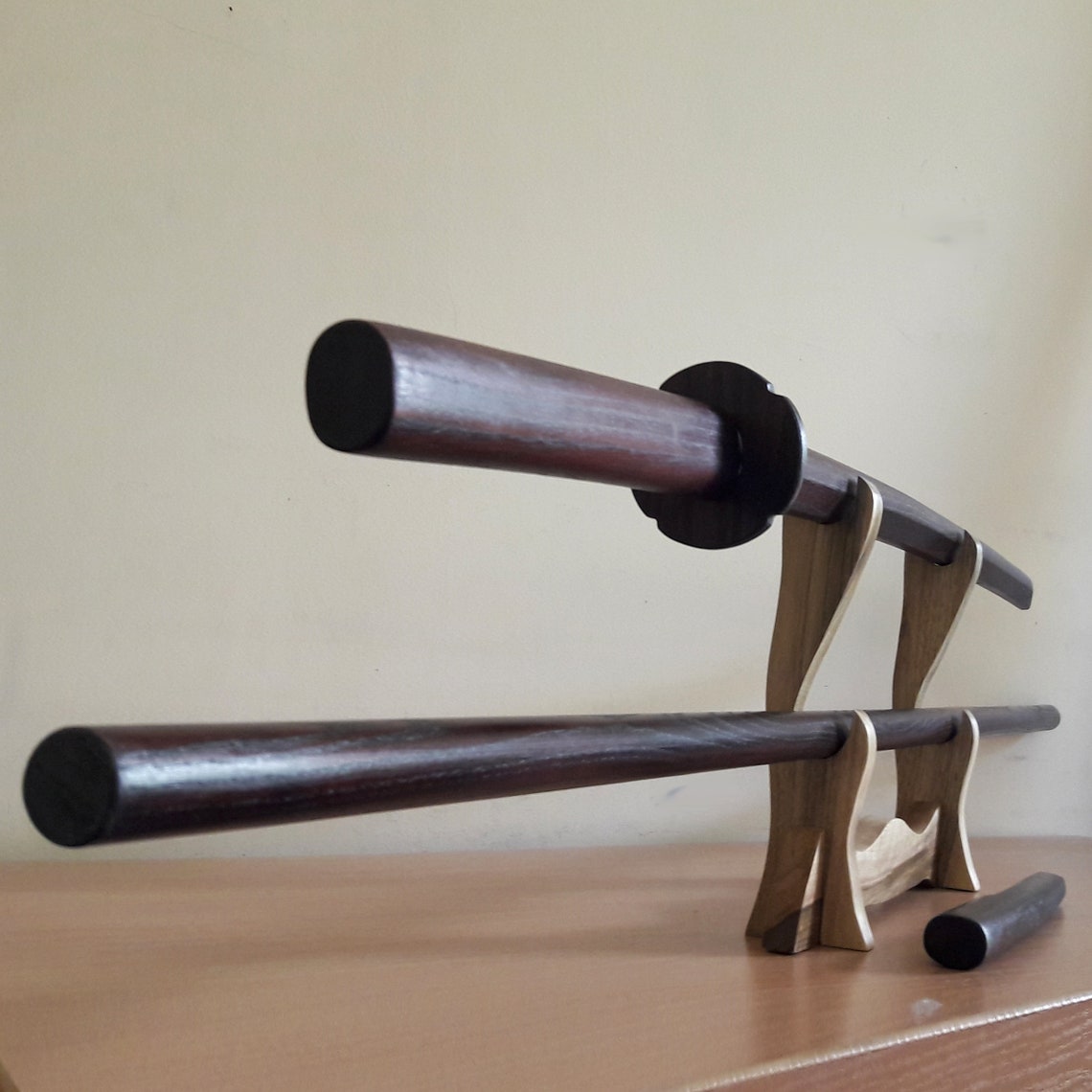 A set of wooden weapons for aikido - Bokken Daito 102 cm (40.1") with tsuba, jo 128 cm (50.4"), tanto - European Ash 