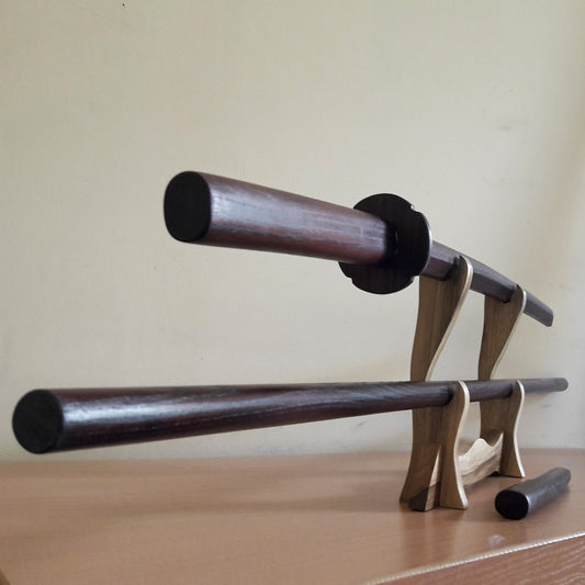 A set of wooden weapons for aikido - Bokken Daito 102 cm (40.1") with tsuba, jo 128 cm (50.4"), tanto - European Ash 