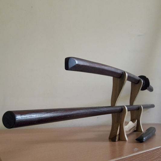 A set of wooden weapons for aikido - Bokken Daito 102 cm (40.1") with tsuba, jo 128 cm (50.4"), tanto - European Ash 