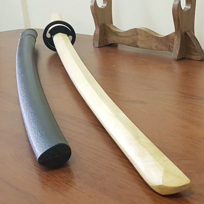 Wooden bokken Daito 102 cm (40.1") with patterned rubber tsuba and dome, plastic saya for Iaido - European Hornbeam