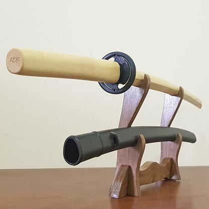 Wooden bokken Daito 102 cm (40.1") with patterned rubber tsuba and dome, plastic saya for Iaido - European Hornbeam