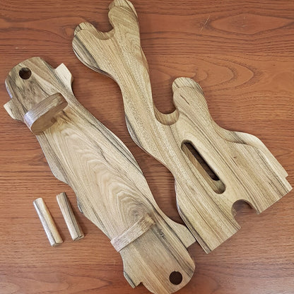 Traditional wooden sword rack for showcasing katanas and historical weapons.