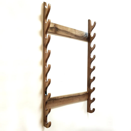 The Wall Stand for Weapons - Sword, Bokken, Staff - 9 Layer - Natural Wood (Walnut)
