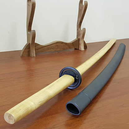 Wooden bokken Daito 102 cm (40.1") with patterned rubber tsuba and dome, plastic saya for Aikido and Kendo - Robinia Wood