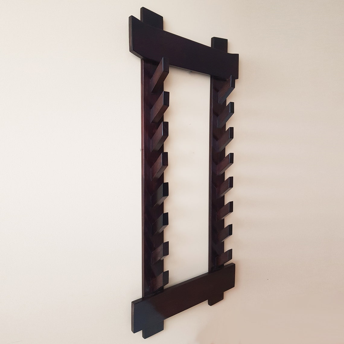 The Wall Stand for Weapons Japanese Style - Sword, Bokken, Staff - 8 Layer - Natural Wood (Ash Brown)