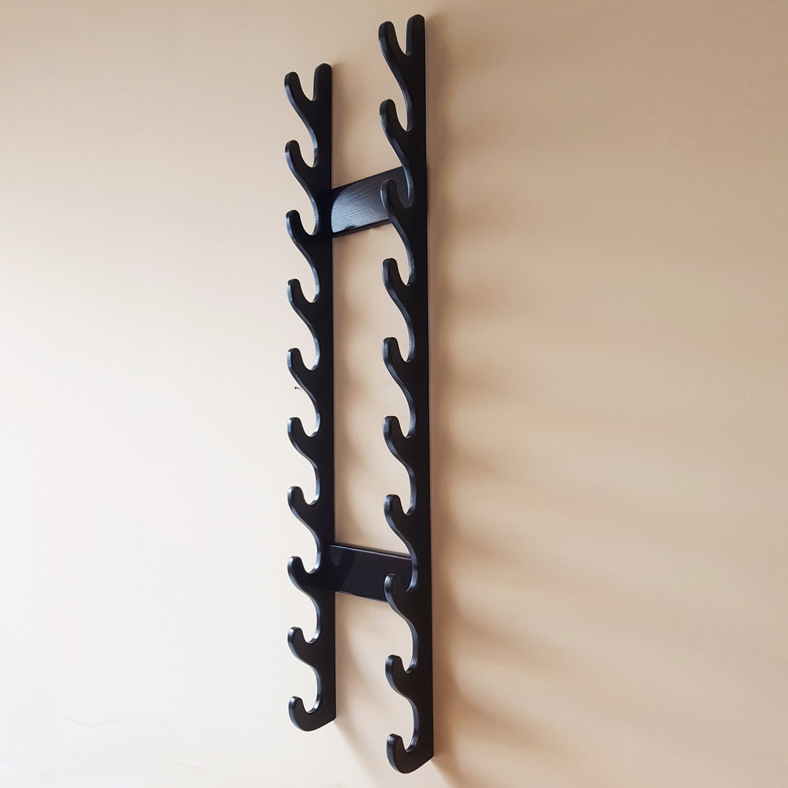The Wall Stand for Weapons - Sword, Bokken, Staff - 10 Layer - Natural Wood (Ash)