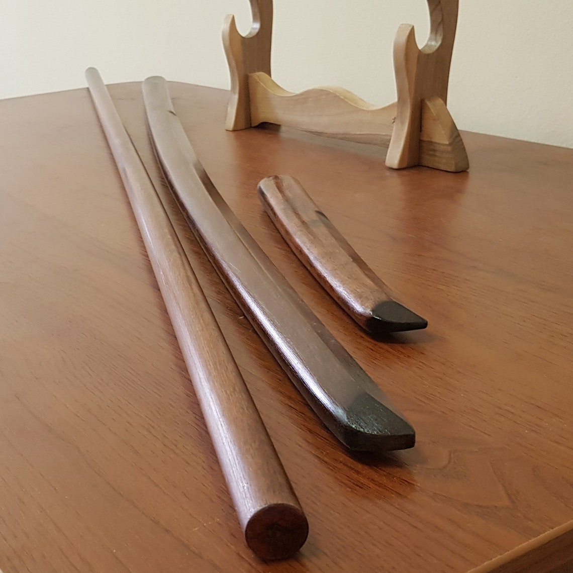 Set of wooden weapons for children Bokken 75 cm (29.5"), Jo 108 cm (42.5"), Tanto 29 cm (11.4") - European Hornbeam
