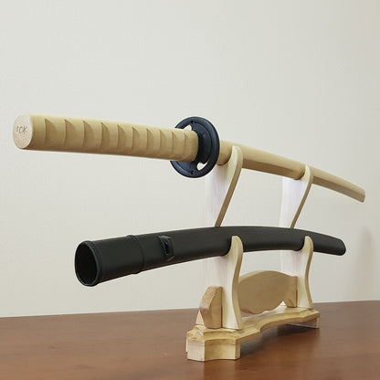 Wooden bokken Daito Deluxe with patterned rubber tsuba and dome, plastic saya for Iaido - European Hornbeam