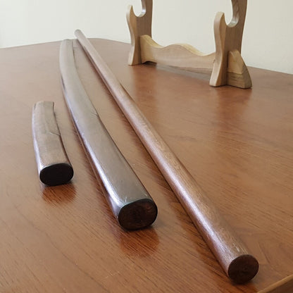 Set of wooden weapons for children Bokken 75 cm (29.5"), Jo 108 cm (42.5"), Tanto 29 cm (11.4") - European Hornbeam