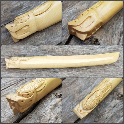 Wooden knife tanto Deluxe Dragon - European Hornbeam