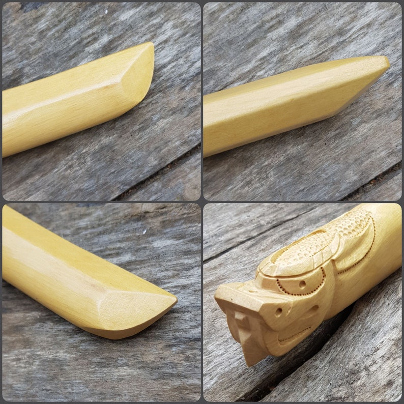 Wooden knife tanto Deluxe Dragon - European Hornbeam