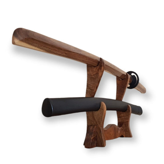 Wooden bokken Daito 102 cm (40.1") with patterned rubber tsuba and dome, plastic saya for Iaido - Walnut