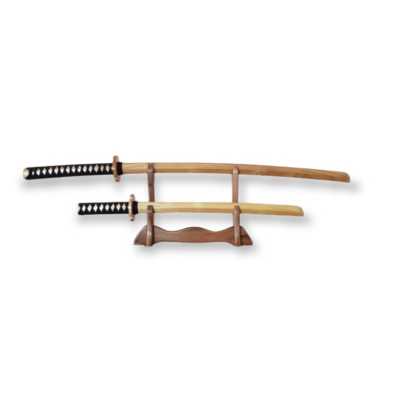 Wooden bokken Bokuto 102 cm (40.1") and Wooden Small Sword Wakizashi 68 cm (27") with tsuba and tsukamaki - European Ash