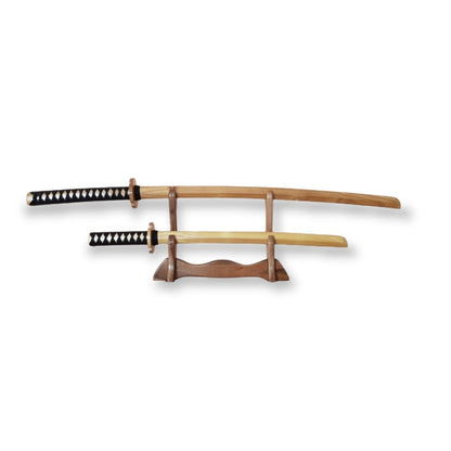 Wooden bokken Bokuto 102 cm (40.1") and Wooden Small Sword Wakizashi 68 cm (27") with tsuba and tsukamaki - European Ash