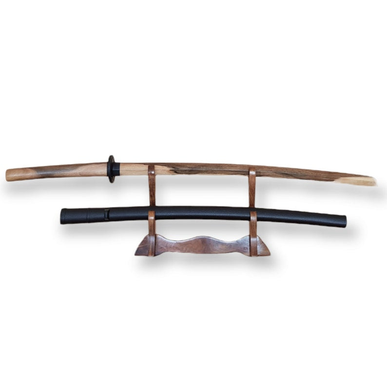 Wooden bokken Daito 102 cm (40.1") with patterned rubber tsuba and dome, plastic saya for Iaido - Walnut