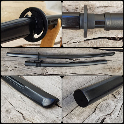 Wooden bokken Daito 102 cm (40.1") with groove, patterned rubber tsuba and dome, plastic saya for Aikido and Iaido - Robinia Wood