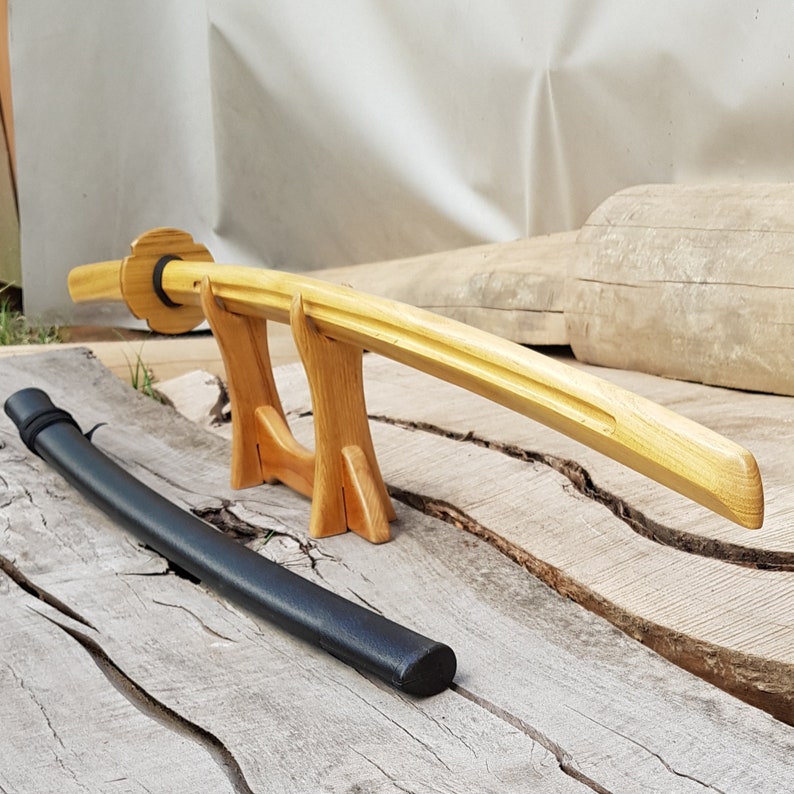 Wooden daito bokken with groove, tsuba and plastic saya- Japanese sword 102 cm (40.1") for Aikido and Iaido - Robinia Wood