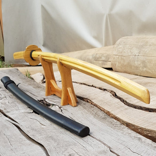 Wooden daito bokken with groove, tsuba and plastic saya- Japanese sword 102 cm (40.1") for Aikido and Iaido - Robinia Wood