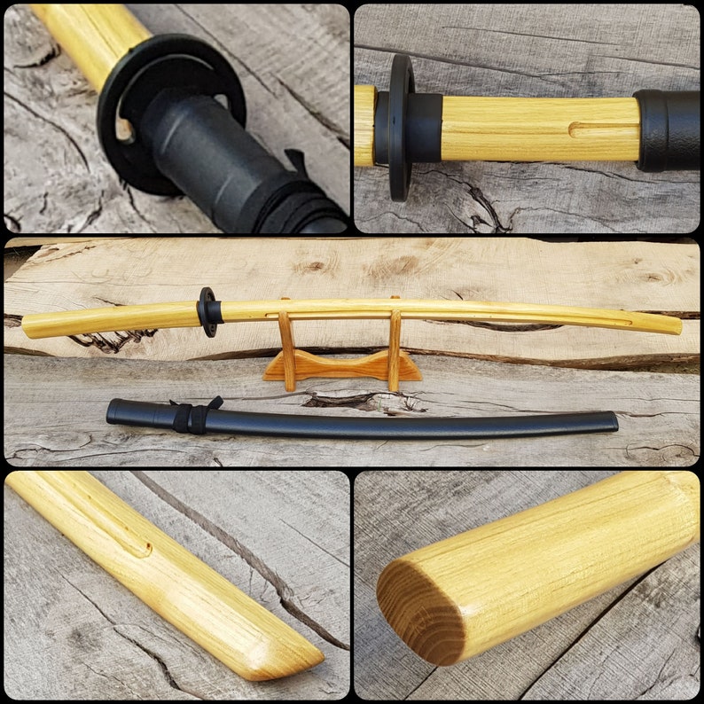 Wooden bokken Daito 102 cm (40.1") with groove, patterned rubber tsuba and dome, plastic saya for Aikido and Iaido - Robinia Wood