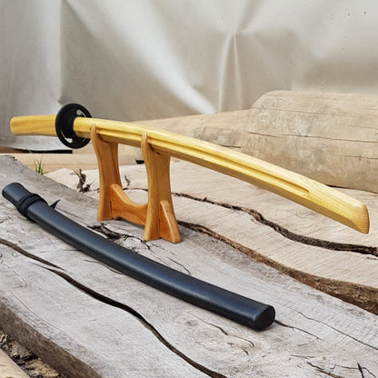 Wooden bokken Daito 102 cm (40.1") with groove, patterned rubber tsuba and dome, plastic saya for Aikido and Iaido - Robinia Wood