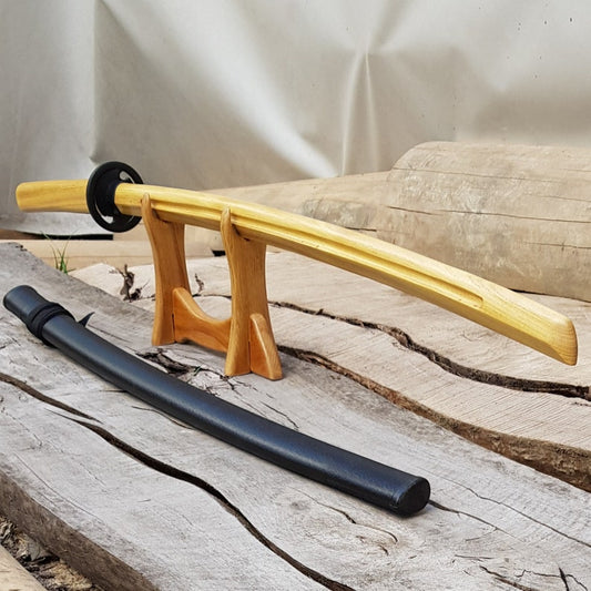 Wooden bokken Daito 102 cm (40.1") with groove, patterned rubber tsuba and dome, plastic saya for Aikido and Iaido - Robinia Wood