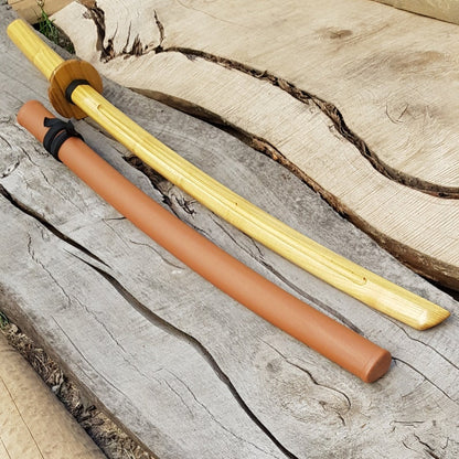 Wooden daito bokken with groove, tsuba and plastic saya - Japanese sword 102 cm (40.1") for Aikido and Iaido - Robinia Wood