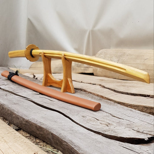 Wooden daito bokken with groove, tsuba and plastic saya - Japanese sword 102 cm (40.1") for Aikido and Iaido - Robinia Wood