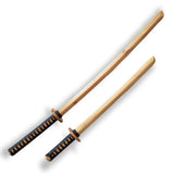 Wooden bokken Bokuto 102 cm (40.1") and Wooden Small Sword Wakizashi 68 cm (27") with tsuba and tsukamaki - European Ash