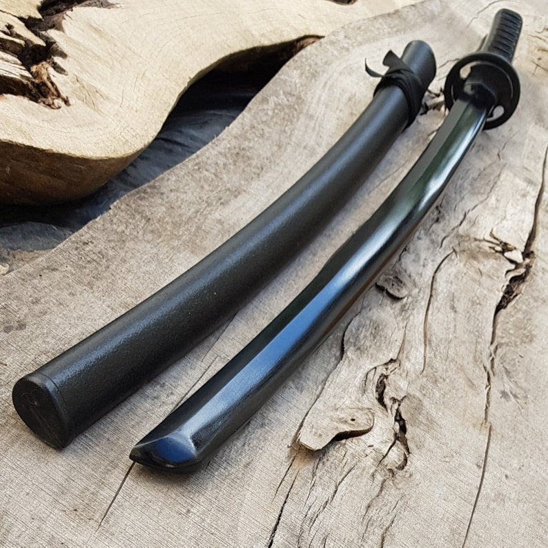 Wooden bokken Daito Deluxe with patterned rubber tsuba and dome, plastic saya for Iaido - European Hornbeam