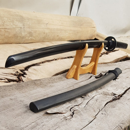 Wooden bokken Daito Deluxe with patterned rubber tsuba and dome, plastic saya for Iaido - European Hornbeam