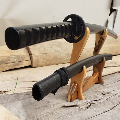 Wooden bokken Daito Deluxe with patterned rubber tsuba and dome, plastic saya for Iaido - European Hornbeam