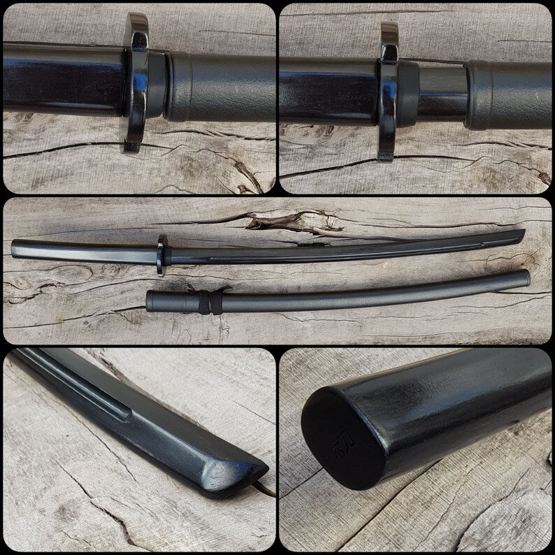 Wooden daito bokken with groove, tsuba and plastic saya- Japanese sword 102 cm (40.1") for Aikido and Iaido - Robinia Wood