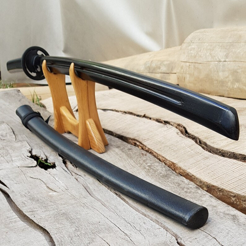 Wooden bokken Daito 102 cm (40.1") with groove, patterned rubber tsuba and dome, plastic saya for Aikido and Iaido - Robinia Wood