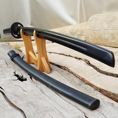 Wooden bokken Daito 102 cm (40.1") with groove, patterned rubber tsuba and dome, plastic saya for Aikido and Iaido - Robinia Wood