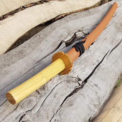 Wooden daito bokken with groove, tsuba and plastic saya - Japanese sword 102 cm (40.1") for Aikido and Iaido - Robinia Wood