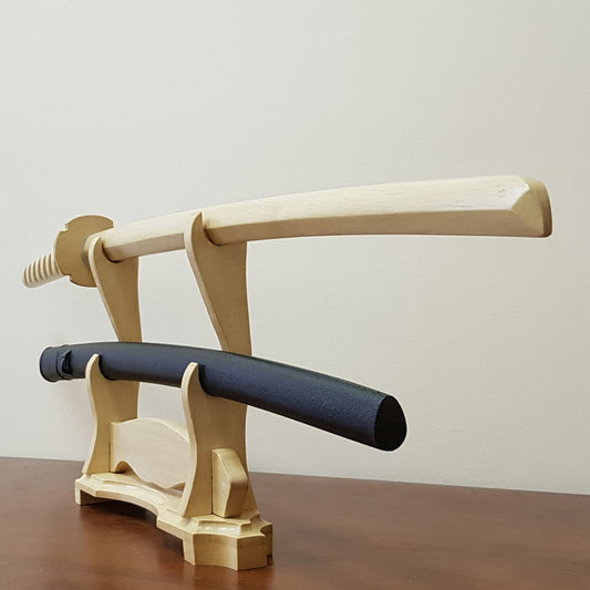 Wooden bokken Daito Deluxe with tsuba, plastic saya for Iaido - European Hornbeam