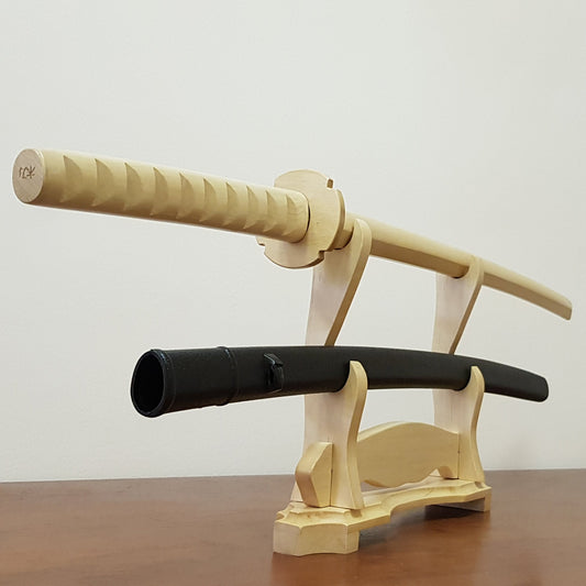 Wooden bokken Daito Deluxe with tsuba, plastic saya for Iaido - European Hornbeam