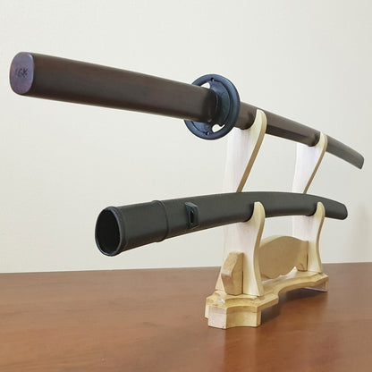 Wooden bokken Daito 102 cm (40.1") with patterned rubber tsuba and dome, plastic saya for Iaido - European Hornbeam