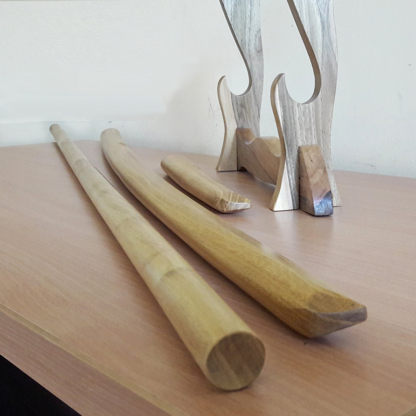 A set of wooden weapons for aikido - Bokken Bokuto 102 cm (40.1"), jo 128 cm (50.4"), tanto - Robinia Wood
