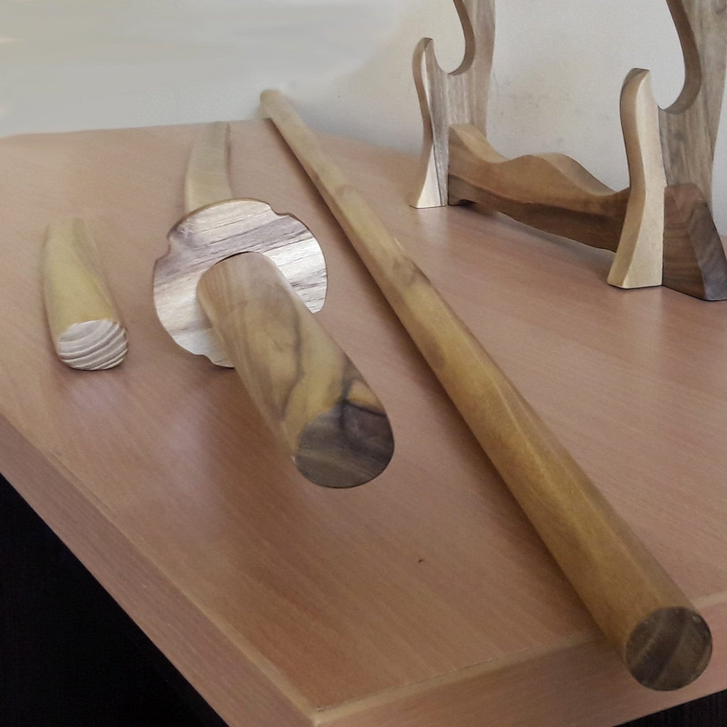 A set of wooden weapons for aikido - Bokken Daito 102 cm (40.1") with tsuba, jo 128 cm (50.4"), tanto - Robinia Wood