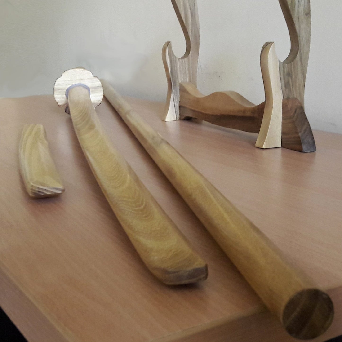 A set of wooden weapons for aikido - Bokken Daito 102 cm (40.1") with tsuba, jo 128 cm (50.4"), tanto - Robinia Wood