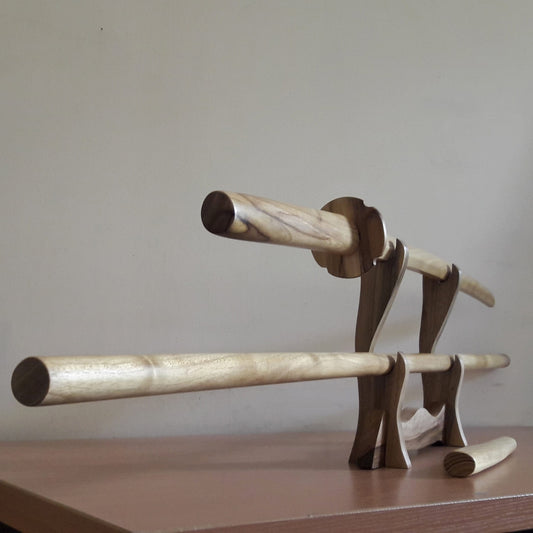 A set of wooden weapons for aikido - Bokken Daito 102 cm (40.1") with tsuba, jo 128 cm (50.4"), tanto - Robinia Wood