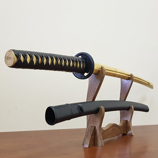 Wooden bokken Daito 102 cm (40.1") with groove, patterned rubber tsuba and dome, saya, tsukamaki for Aikido and Kendo - Robinia Wood